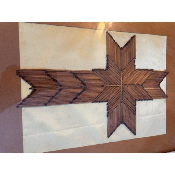 Vintage Tramp Art Hanging Matchstick Cross 14x18 framed - Picture 4 of 7